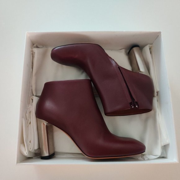 Celine Leather Ankle Boot Burgundy 37.5 - Picture 1 of 11